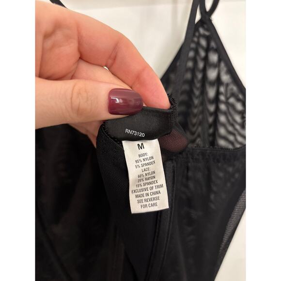 Frederick's of Hollywood Bustier Top Womens Medium Black Mesh Lace Sheer Boned - Picture 4 of 5